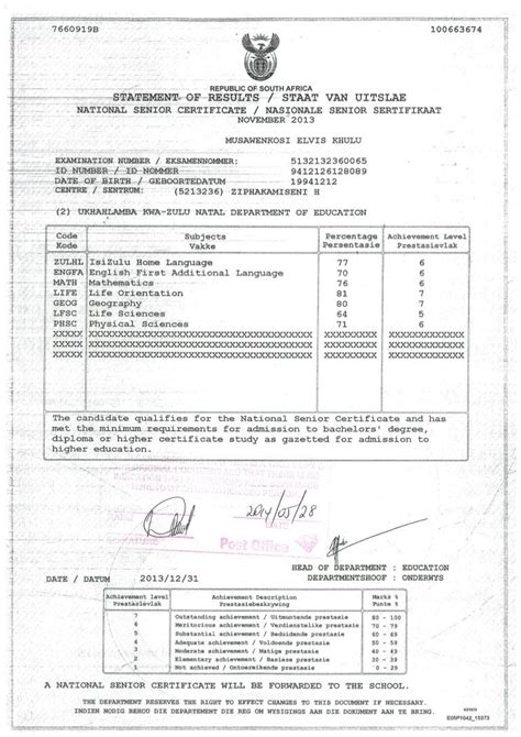 grade 12 statement of results.
